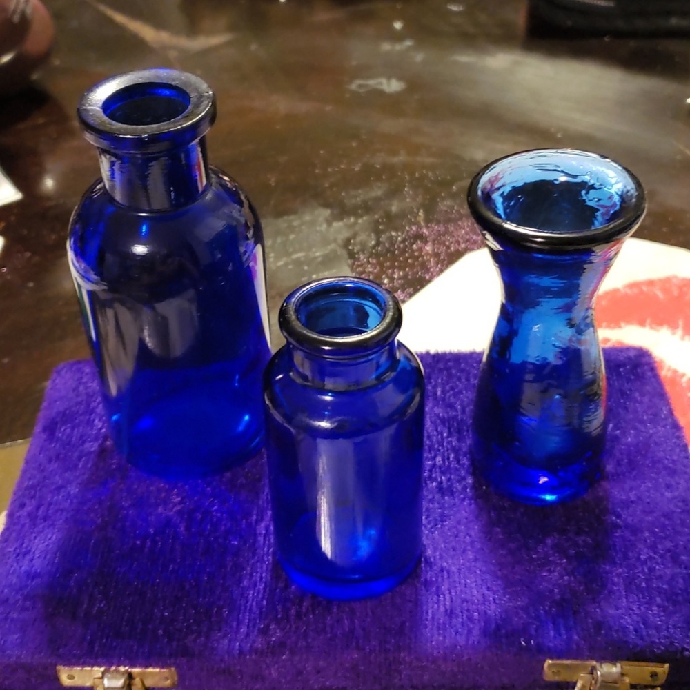 Set of 3 Vintage Colbalt Blue Bottles
